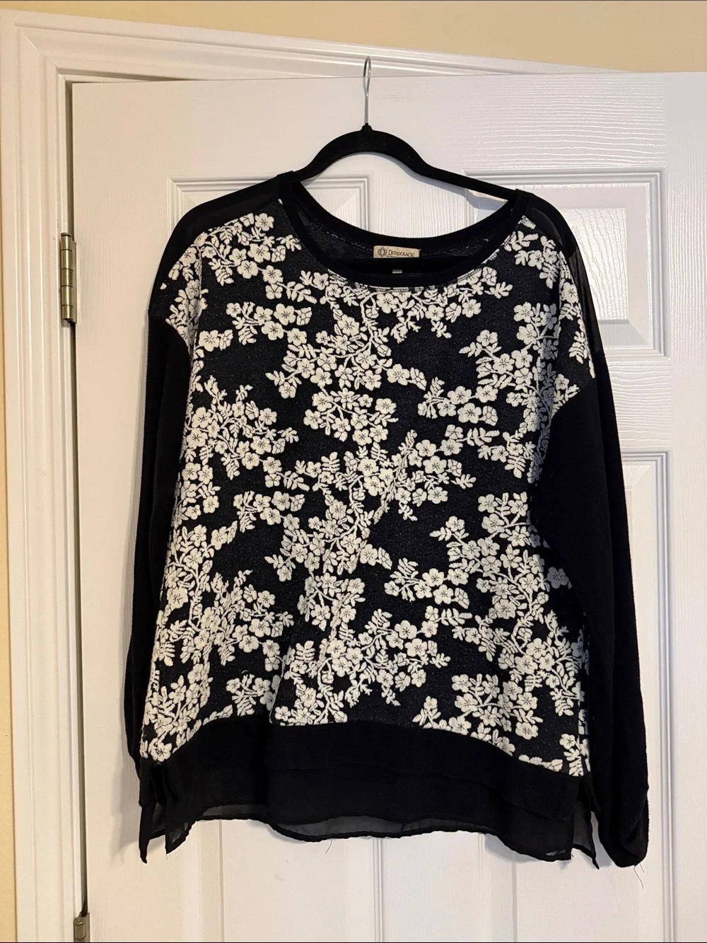 Democracy Black and White Floral Crewneck Sweater
